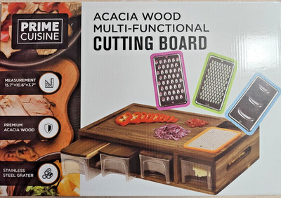 Prime Cuisine Multi-Functional Acacia Wood cutting board - Grater attachments
