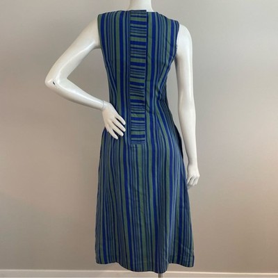 COS Green & Blue Abstract Striped High Neck Midi Dress | eBay