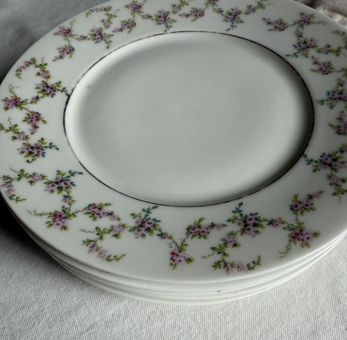 Set of 4 Antique 1900 Hermann Ohme Silesia Fine Porcelain Pink Rose Salad Plates