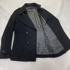 Burberry Pea Coat Black Asian fit M US size S Check Wool Used Men's Authentic