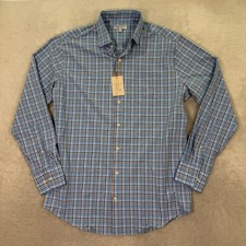 NEW Peter Millar Mens Medium Button Down Shirt Crown Sport Blue Plaid Golf UPF