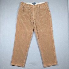 Vintage Polo Ralph Lauren Andrew Pants Men 38x32 Tan Corduroy Pleated Trousers