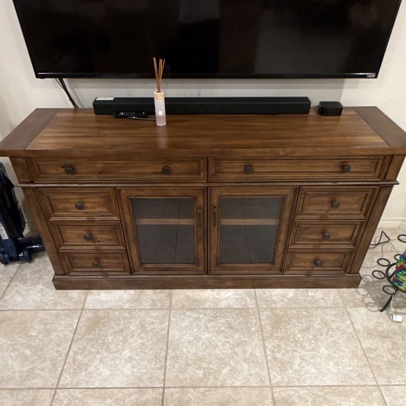 Brown Wood TV Stand Media Console 70in for 60-70in TV, 8 Drawers 2 Doors