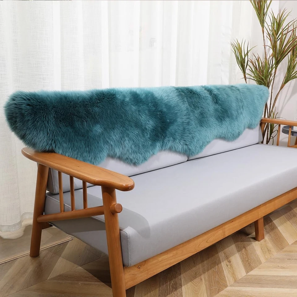 Alfombras de piel de oveja genuinas - Almohadilla de piel de oveja de piel de lana real para sala de estar en el dormitorio... Foto 4 de 4