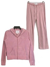 Vintage 90s 2-Piece Set Velour Tracksuit Full Zip Hoodie  Sweatpant Pink Size S