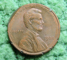 1988 D Lincoln 1C ERROR Misaligned Mint Mark - Rim Hits - Spiked Ear