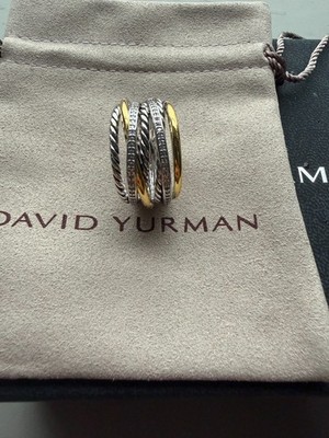David Yurman Crossover Seven Row Ring 925 w/ 18K Gold & Diamonds Sz 9