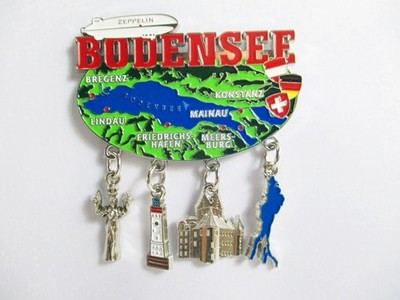 Bodensee Magnet Metall Souvenir Germany 4 Charms Anhänger Imperia Meersburg