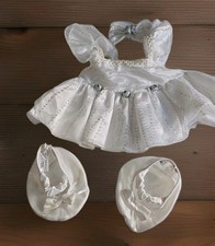 Vtg'97 Build-A-Bear White Holiday Party Dress Ribbon Roses Sequins Shoes Bow 16"