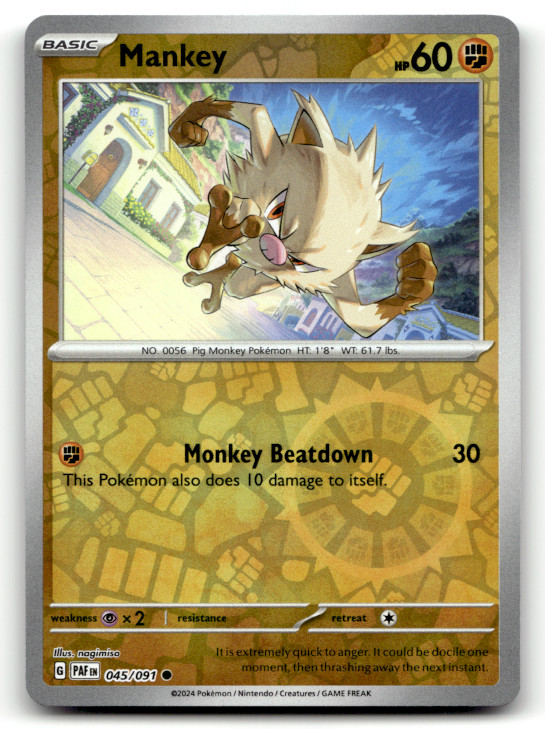 Mankey - 045/091 Reverse Holo Common SV: Paldean Fates LP