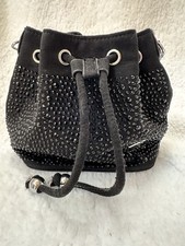 Natalie Mills Drawstring Black Rhinestone Handbag