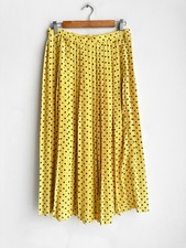 Vintage Real Yellow Polka Dot Pleated Midi Skirt S