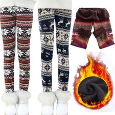 Women Xmas Winter Warm Sherpa Fleece Lined Leggings Thick Cashmere Thermal Pants