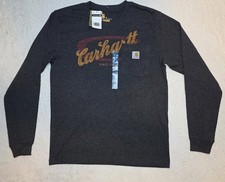 Carhartt T Shirt Size M Men  s Gray Long Sleeve Loose Fit Cotton Pocket Graphic