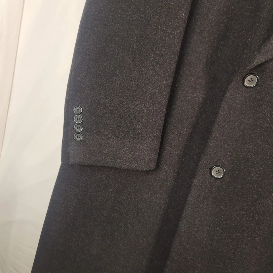 Chaps Coat Mens 52R Black Wool Blend Double Breasted Overcoat Classic Lined - Image 4 of 4