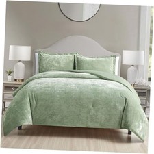 Luxury Velvet Queen Size Comforter Set, 3 Pieces Queen 90"x90" Sage Green