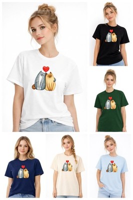 Love Cats T-Shirt Unisex Katzenmotiv Herz Valentinstag Geschenk Baumwolle