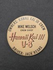 1957 HAWAII KAI III ORIGINAL ISSUE  HYDROPLANE BUTTON, UNION BUG PARALLEL TO PIN — photo 1