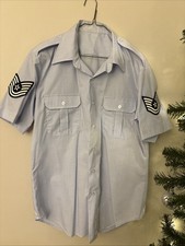 AIR FORCE USAF REGULATION SHIRT MENS SHORT SLEEVE UNIFORM DRESS BLUE 16" neck