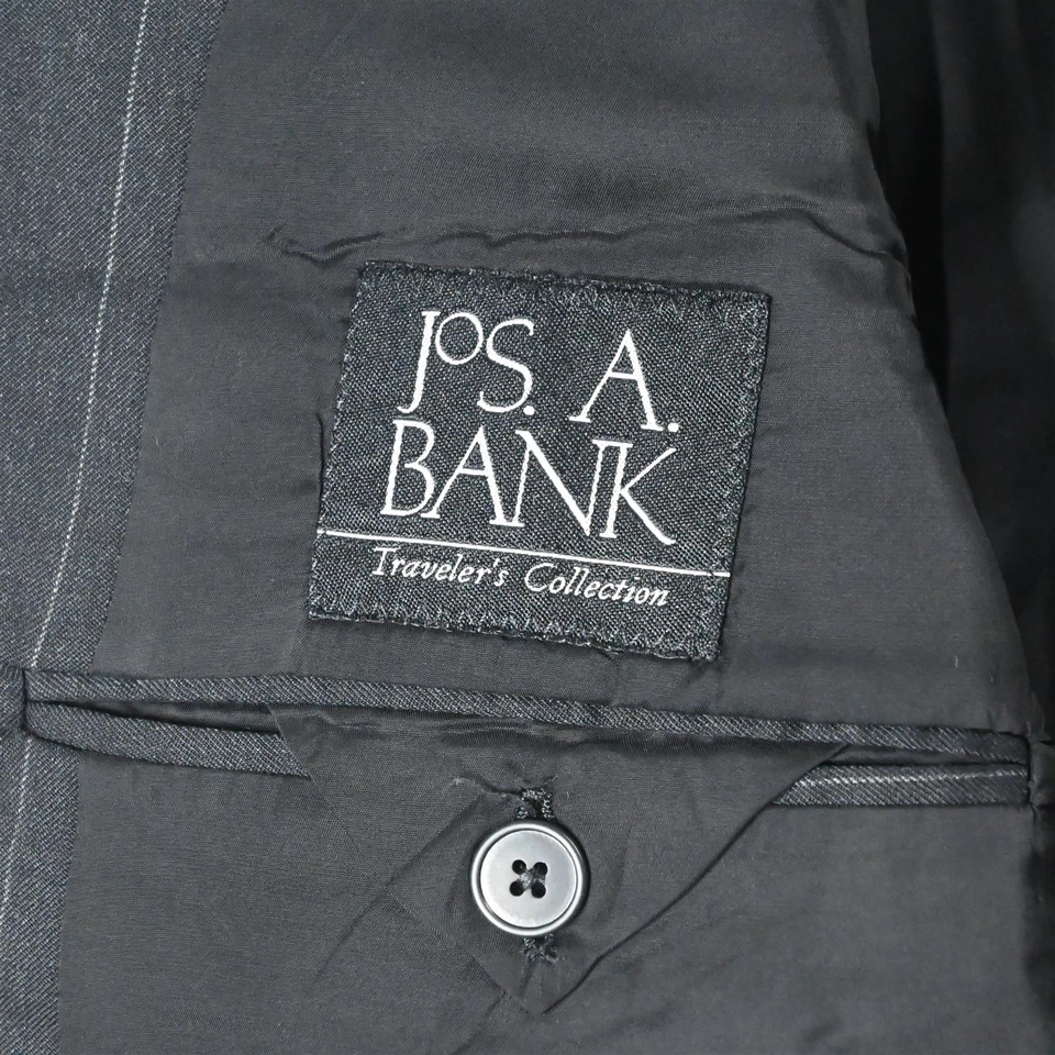 Jos A Bank 52R 46x32 Black Striped 100% Wool Portly Mens Jacket Pants Suit - Image 4 of 4