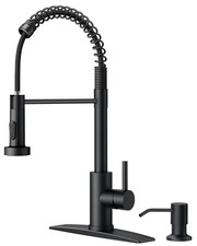 Black Kitchen Faucet with Soap Dispenser, Single Matte Black Transitional