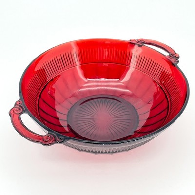Anchor Hocking Royal Ruby Coronation Handled Serving Bowl Depression Glass 9.5''
