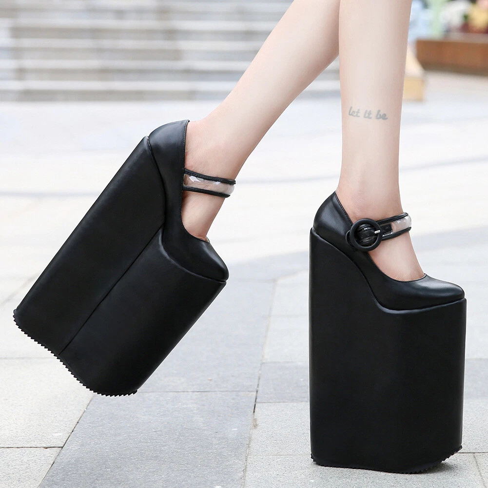11.81 inches Heel Height Sexy PU Round Toe Platform Wedge Heel US