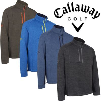 CALLAWAY HERREN GOLF MELIERT STREIFEN FLEECE 1/4 REISSVERSCHLUSS THERMO GOLF PULLOVER SWEATER
