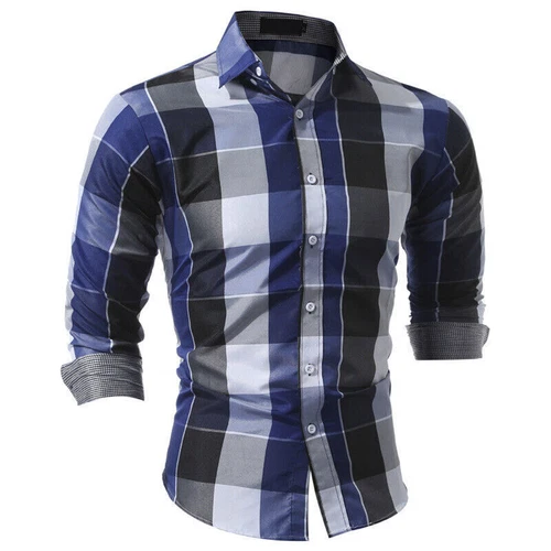 Mens Plaid Shirt Designer Engineered Stripes Stretch Button Up NEW Casual Dress - Bild 6 von 12