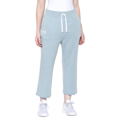 Large NWT Women's Under Armour Blue Rival Terry Flare Crop Pants Sweatpants