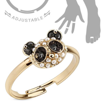 Zehenring & Fingerring Schmuck verstellbar Gold plattiert Kristall Panda Bär