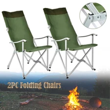 2Pcs Heavy Duty High Back Folding Camping Chairs 600D Oxford Cloth Lounge Chair