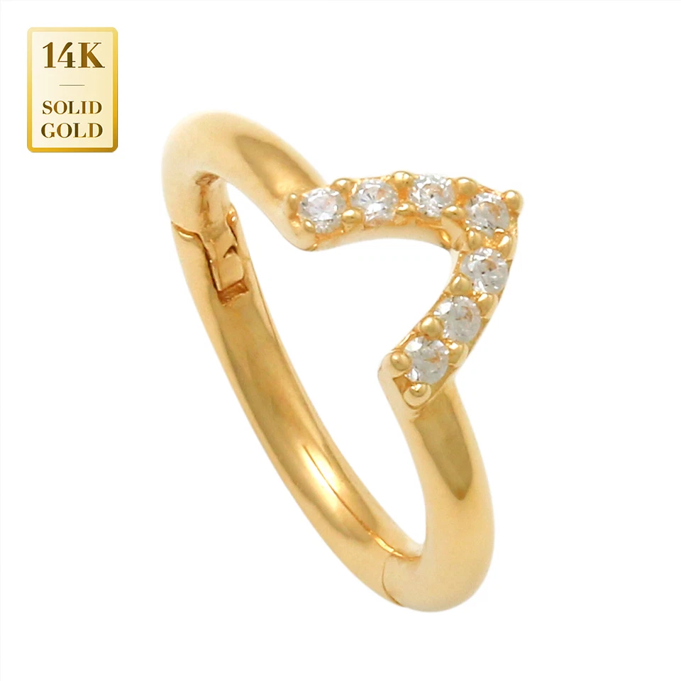 Piercings corporales de circonita cúbica de oro macizo REAL 14K calibre 16 aro anillo nariz tabique Foto 3 de 4