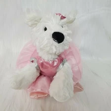 Hugfun White Dog Puppy w Tutu Pink Plush Stuffed 11" Animal Toy Girl B226