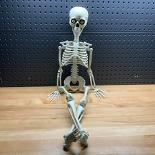 Halloween Hanging Posable Spooky Human Skeleton Green Eyes 3 FT Decoration