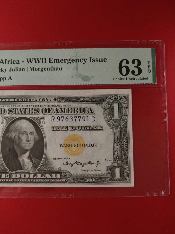 1935-A $1 North Africa Silver Fr. 2306 RC Block PMG 63 EPQ Serial R97637791C - Image 2 of 4