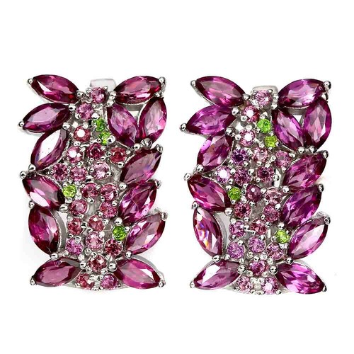 Orecchini In Argento 925 Con Rubino E Granato – Gioielli Pietre Preziose, 7.3g – Confezione Regalo