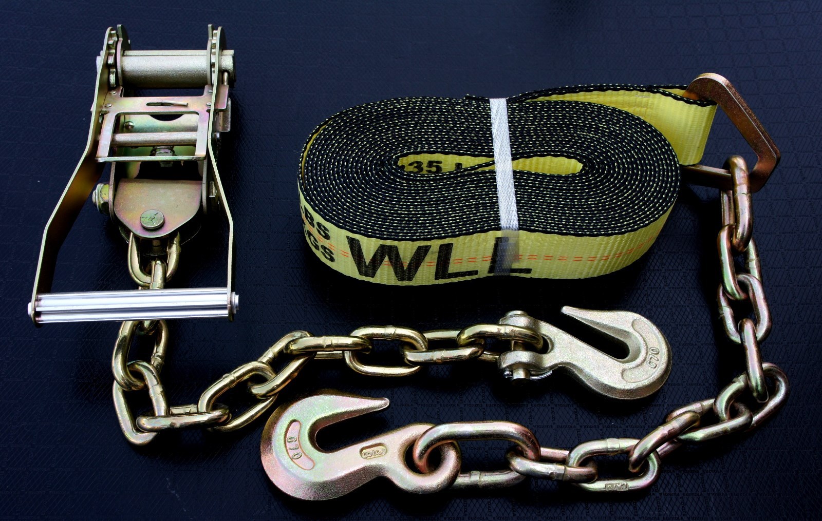 2 Chain End Ratchet Straps Flatbed Tow Truck Trailer Stake Pocket Tie