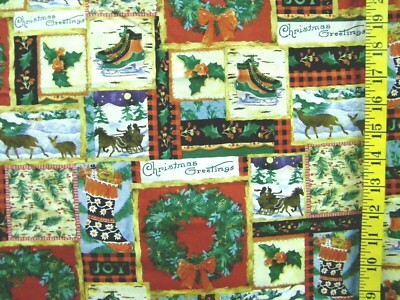 ALPINE HOLIDAY CHRISTMAS GREETINGS PATCH 100% COTTON FABRIC  31X44 INCHES