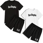 New Mens Cotton T Shirt + Shorts Set LOS ANGELES Tracksuit Summer MANY COLOURS