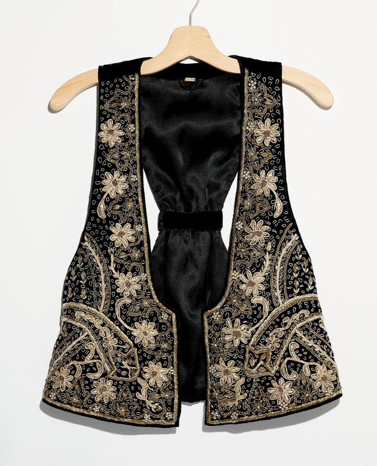 New! $198 Sz S Free People Giselle Bohemian Velvet Beaded Vest - Image 3 of 4