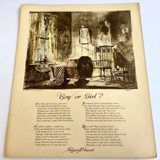 Vtg 1931 Edgar A Guest BOY OR GIRL Brown Bigelow Artist MEITEL Tinted Litho