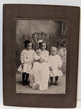 Antique Cabinet Card Photograph Children Baby Dress Bow Photo