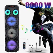Bluetooth Party Speaker LED Portable Bassup Triple 8" DJ System Subwoofer FM AUX