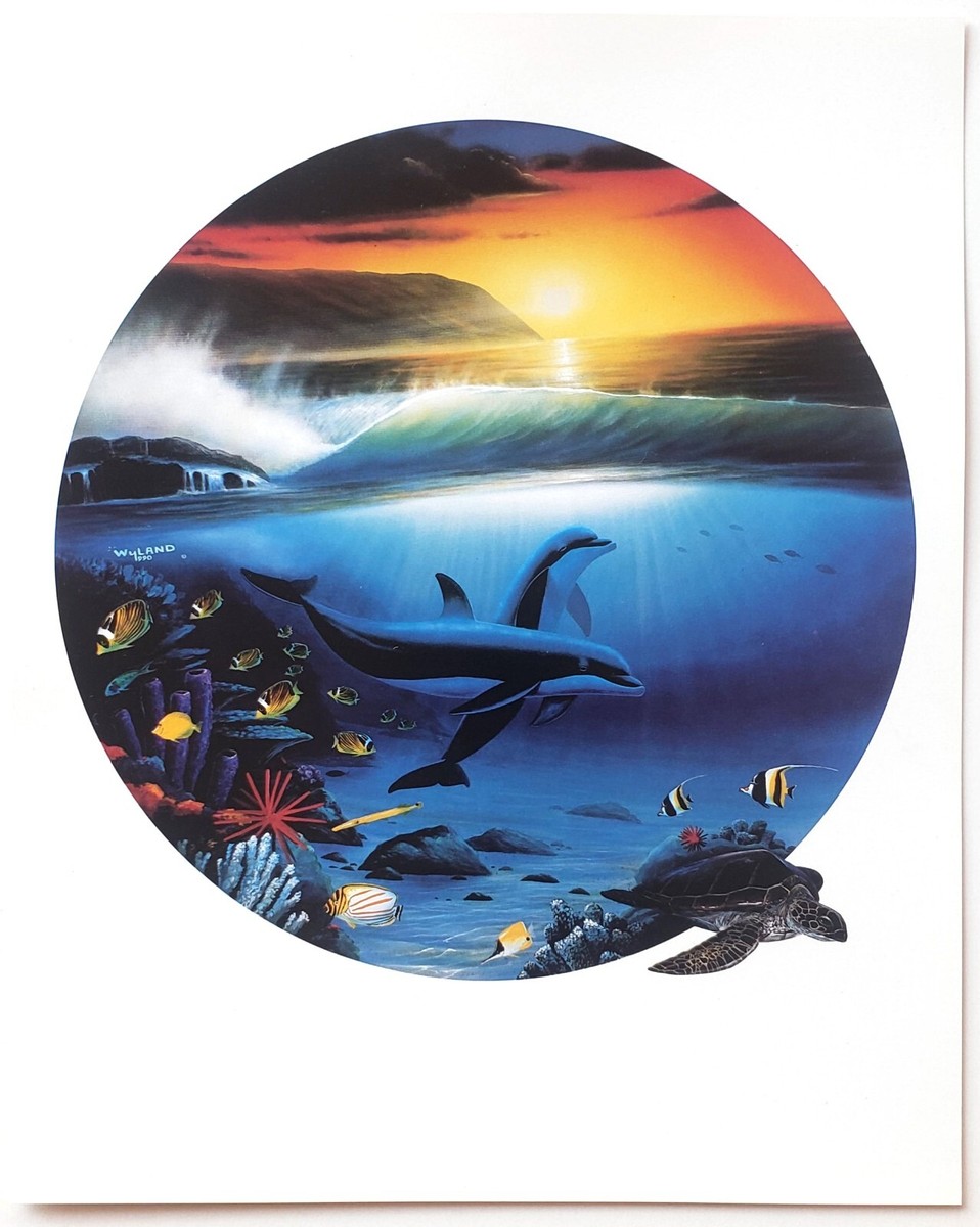 Robert Wyland Dolphin Days vintage ocean art print Sunset  display picture 3
