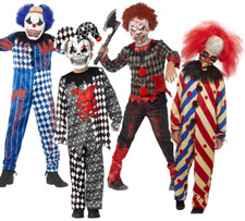 Jungen Zombie Scary Clown Kostüm Böser Hofnarr Horror Halloween Kostüm Neu
