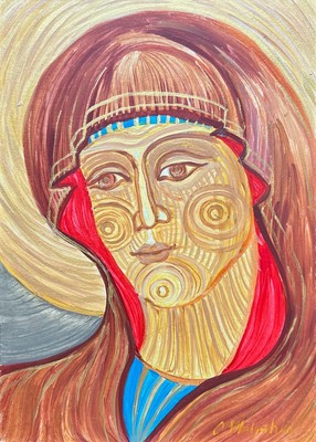 Original acrylic on board painting SIGNED modernist icon artwork signed