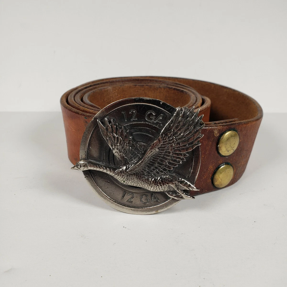 VINTAGE 1980 Great American Buckle Co Duck Shotgun 12 Gauge Belt Buckle and Belt