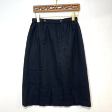Vintage Bobbie Brooks Black Wool Blend Midi Skirt Size 13/14 Deadstock Women 80s