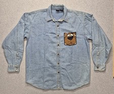 Vintage Warner Bros Scooby Doo Shirt Mens L Blue Denim Long Sleeve Button Down
